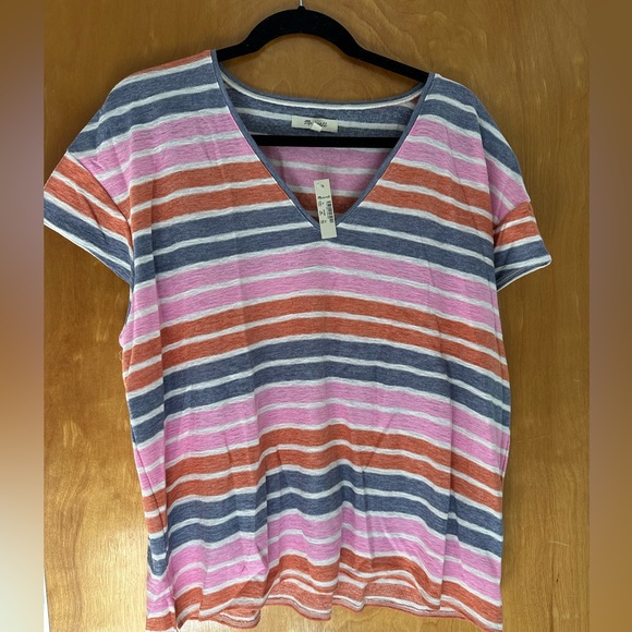 Madewell skyline, V-neck tee in Elliott stripe, size 2X, NWT - Picture 5 of 8
